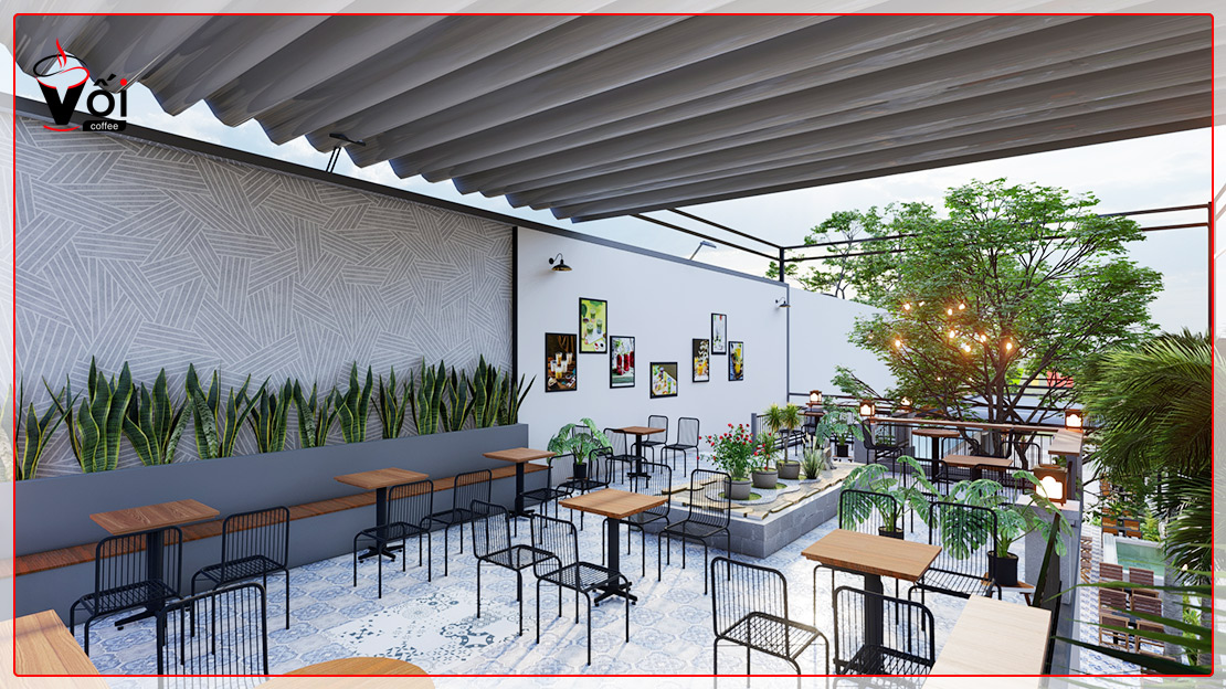 Mô hình quán cafe 2 mặt tiền thoáng Vối Coffee