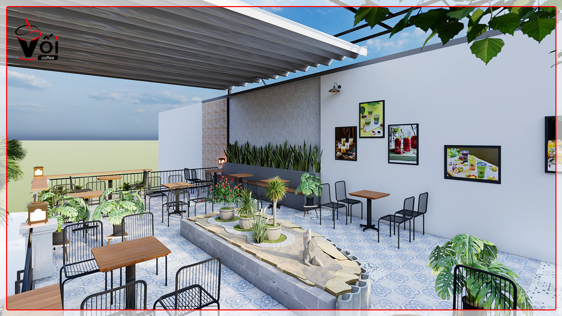 Mô hình quán cafe 2 mặt tiền thoáng Vối Coffee