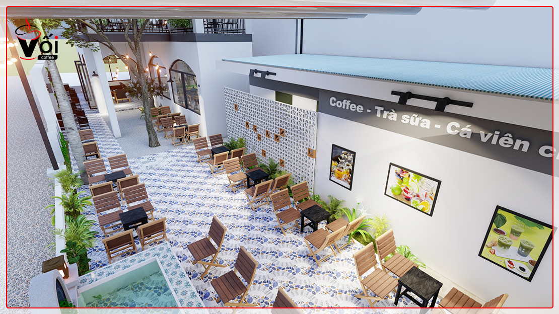 Mô hình quán cafe 2 mặt tiền thoáng Vối Coffee