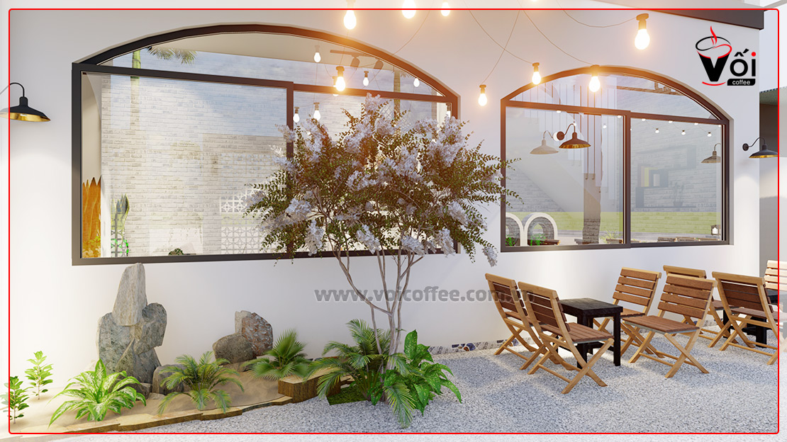 Mô hình quán cafe 2 mặt tiền thoáng Vối Coffee
