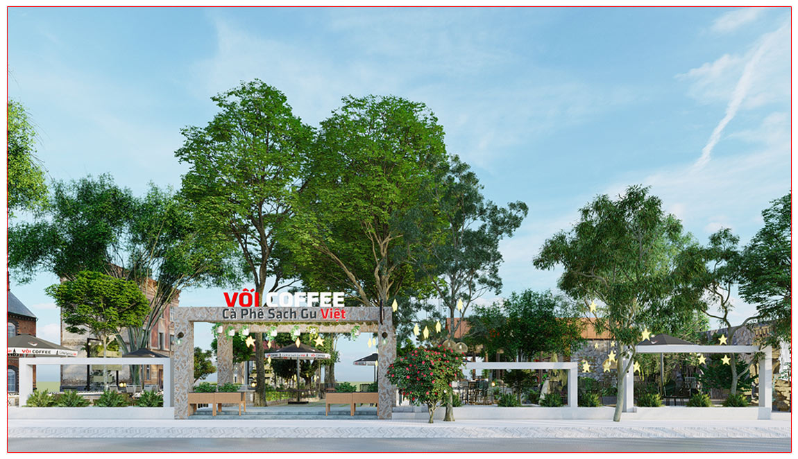 mô hình cafe sân vườn pha máy
