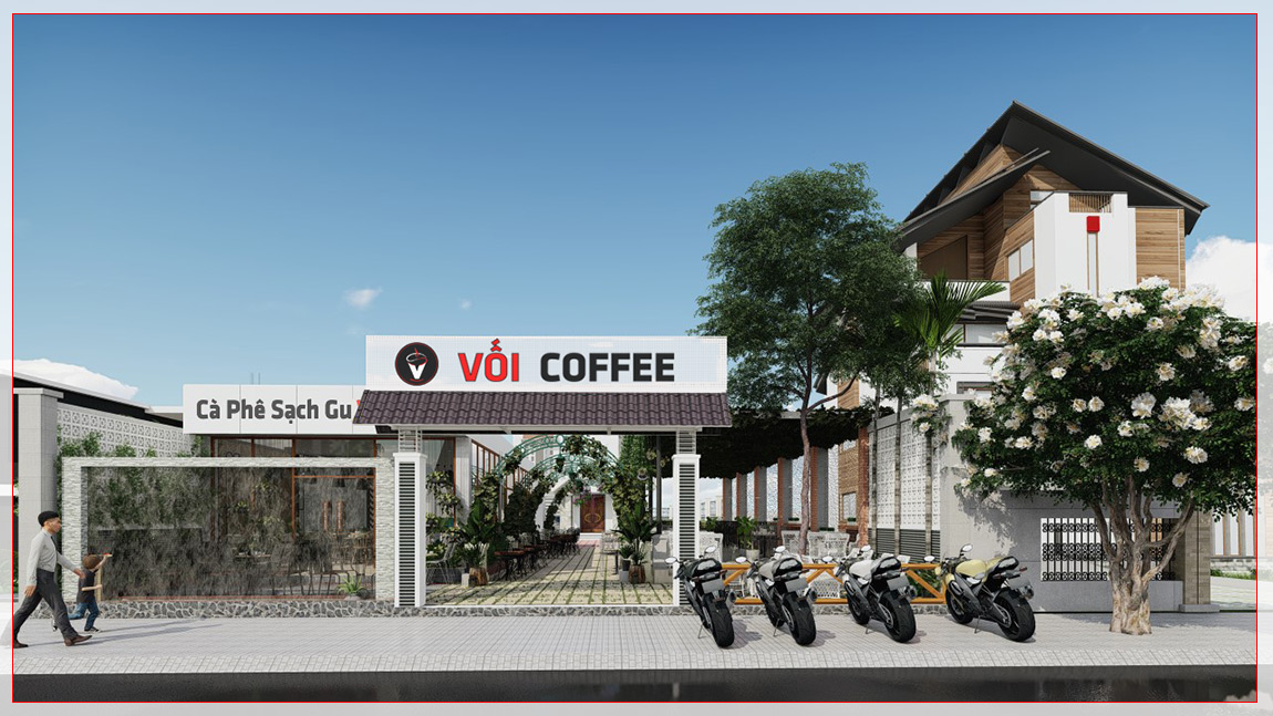 mô hình quán cafe máy lạnh Vối Coffee